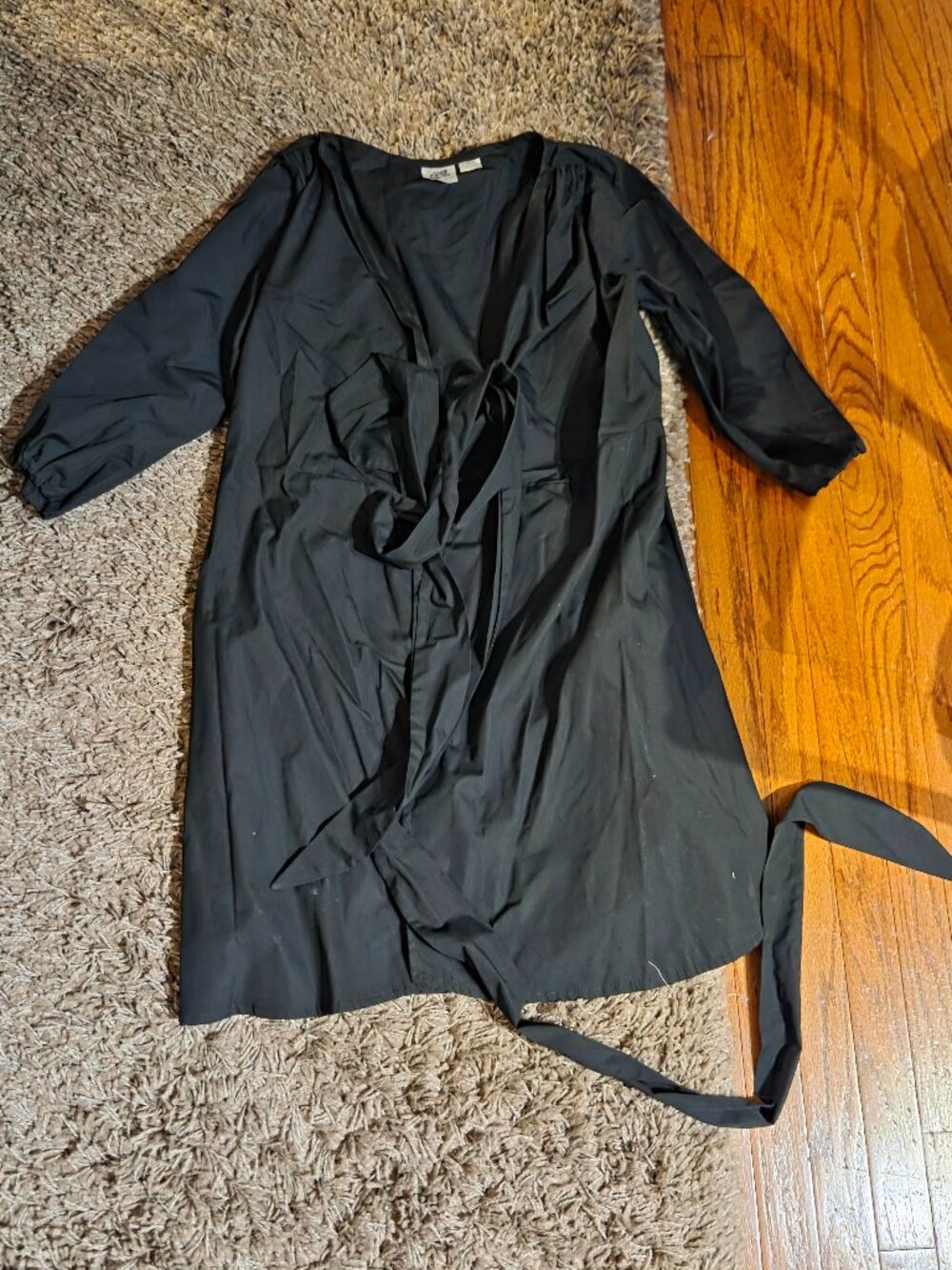 Women's Indie Designer Knee Length Black Cotton Wrap Dress EUC